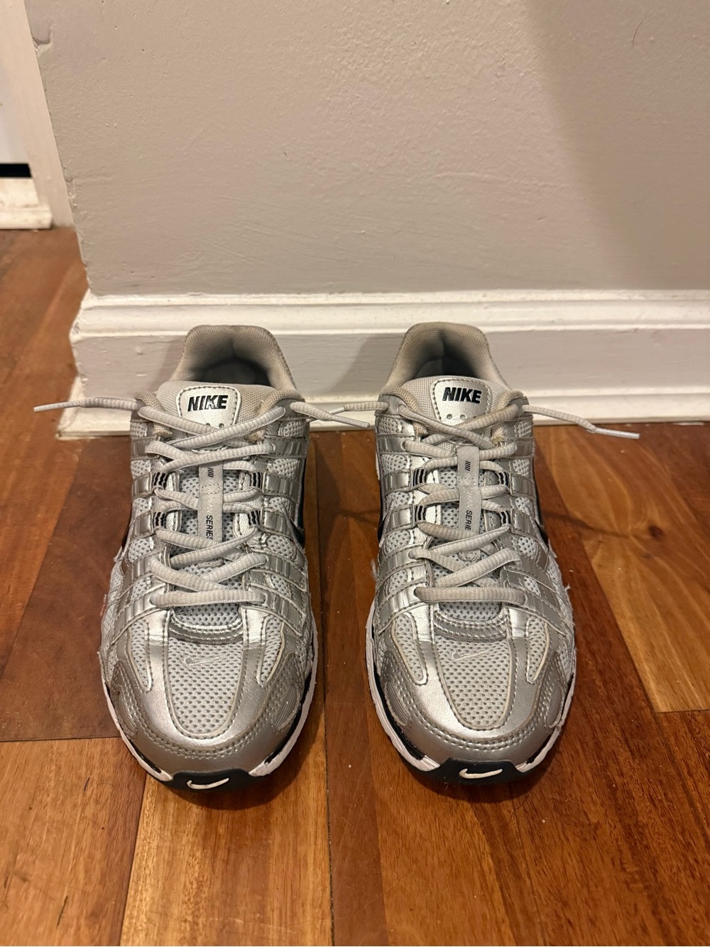 Nike Metallic Silver Mesh Athletic Sneakers